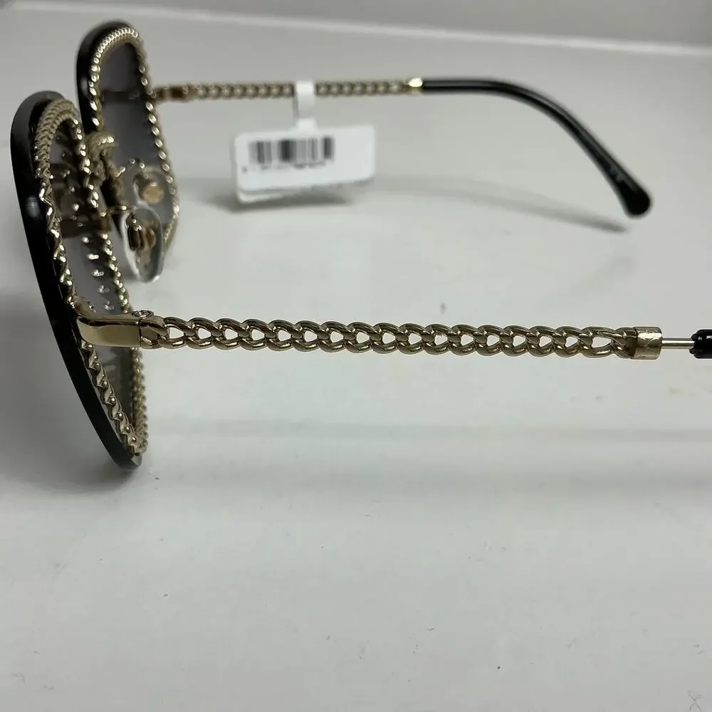Chanel CH4244 Black/Gold Chain Link Square Sunglasses Grey Gradient Lens 57mm